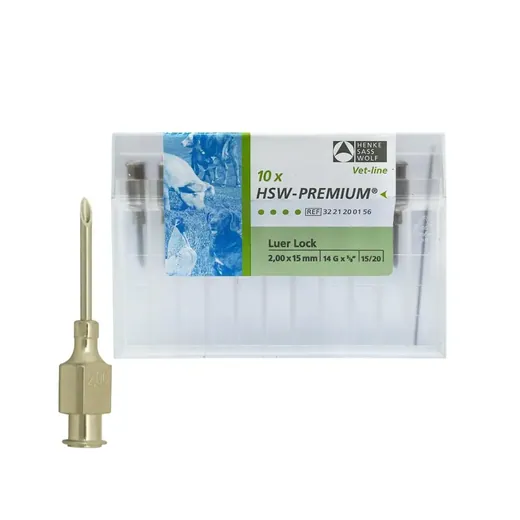 Agujas HIPOD.HENKE 15X2.0 Premium 10 unidades. 14G x 5/8